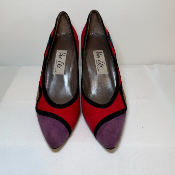 Vintage 80s VAN ELI Colorblock Suede Leather Pumps Heels 6-6.5 - Picture 6 of 16